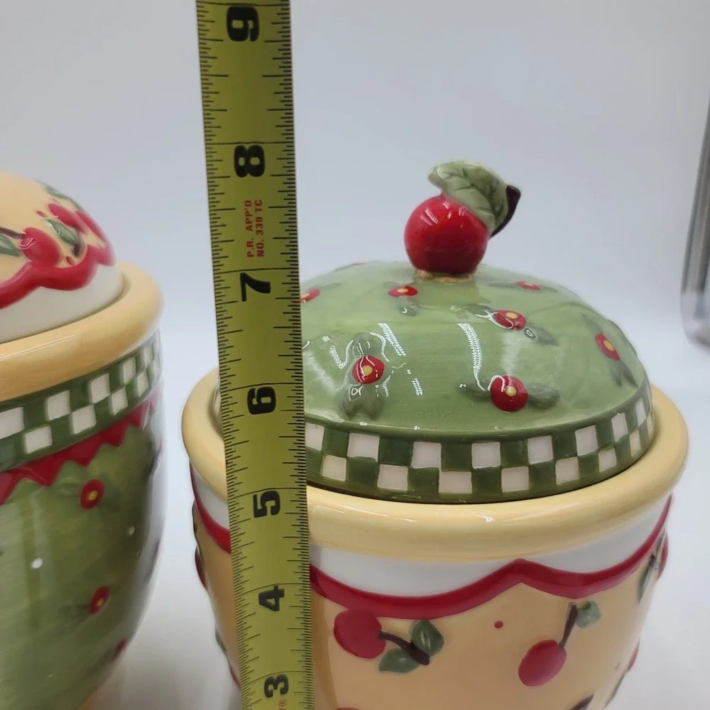 Mary Engelbreit Enesco Cherries Canister Set of 3 VTG 1998 Kitchen Jars 969036